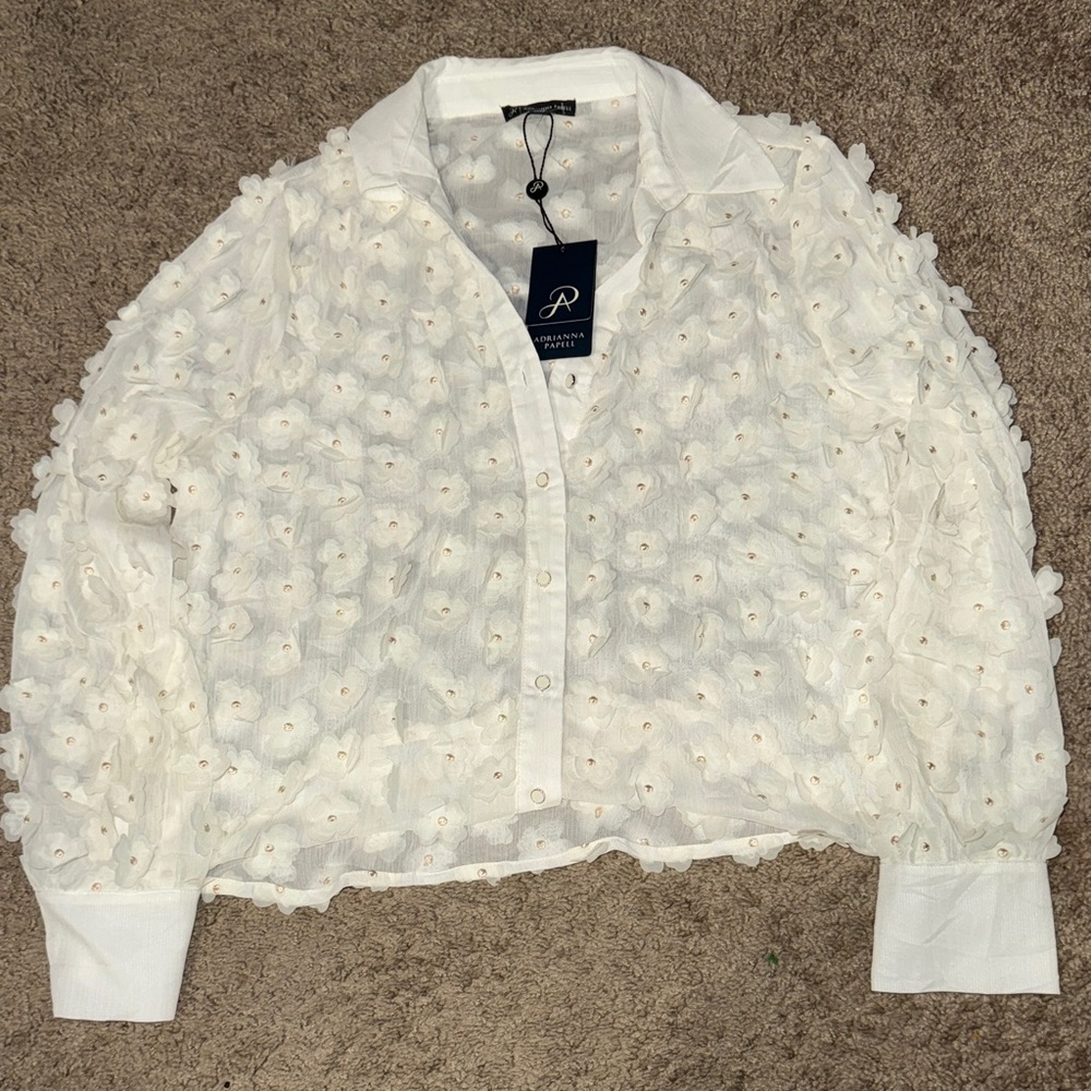 Adrianna Papell White Textured Floral Blouse